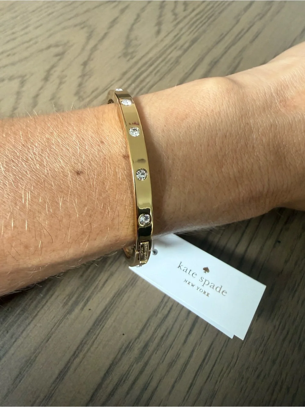 kate spade Gold Crystal-Stud Slim Bangle Bracelet - Picture 7 of 8